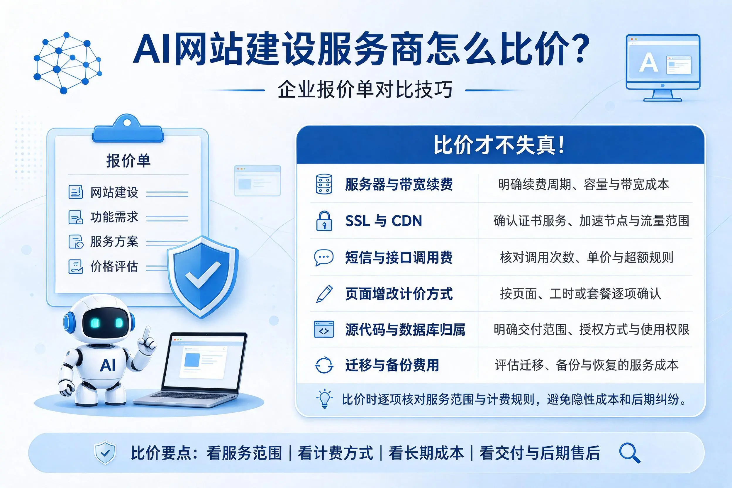 AI网站建设服务商怎么比价？山东企业报价单对比技巧