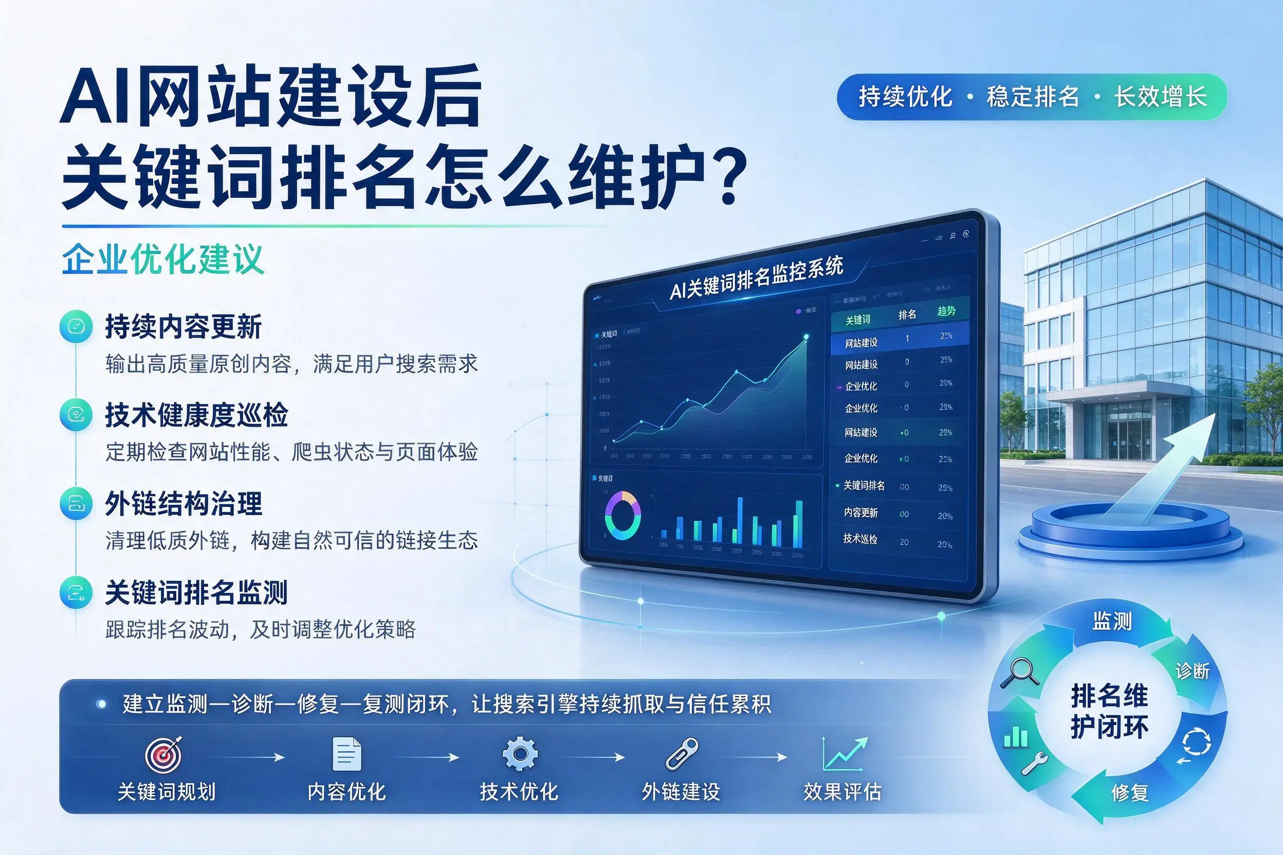 AI网站建设后关键词排名怎么维护?山东企业优化建议