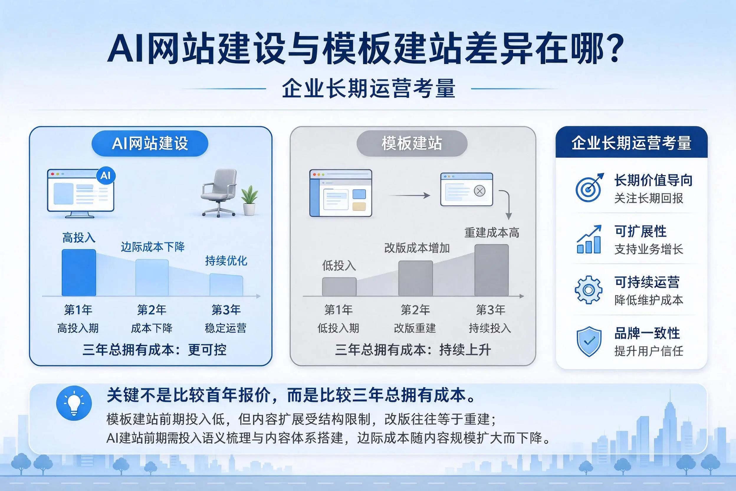 AI网站建设与模板建站差异在哪?山东企业长期运营考量