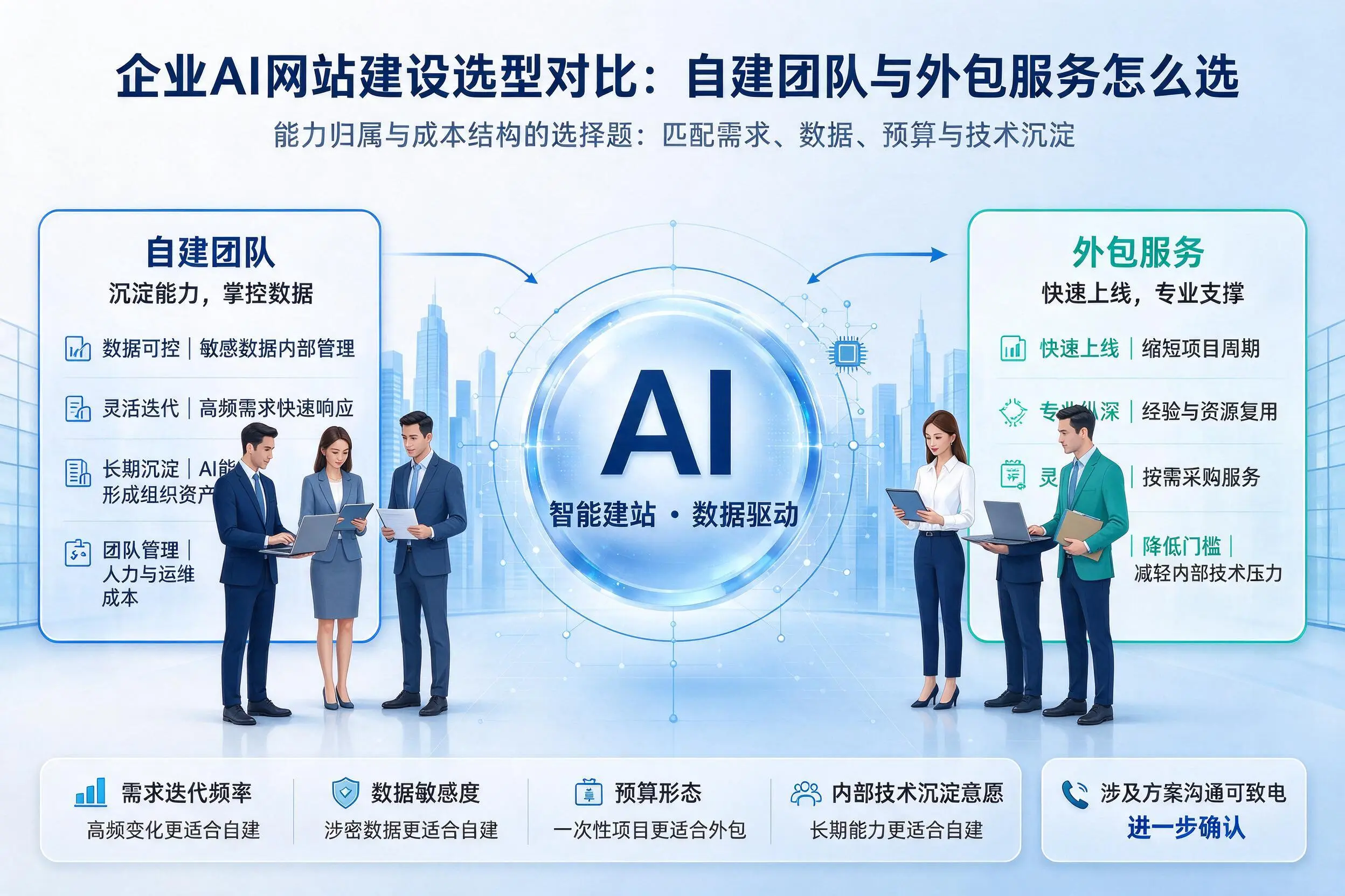 山东企业AI网站建设选型对比:自建团队与外包服务怎么选